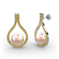 Pembe inci ve sitrin 925 ayar gümüş küpe