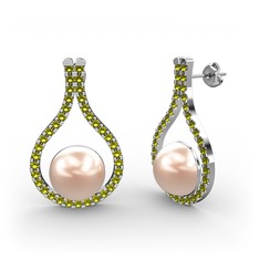 Alisa İnci Küpe - Pembe inci ve peridot 8 ayar beyaz altın küpe #1ylhrlb