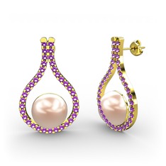 Alisa İnci Küpe - Pembe inci ve ametist 14 ayar altın küpe #30ki7p