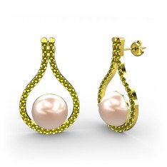 Alisa İnci Küpe - Pembe inci ve peridot 14 ayar altın küpe #764q94