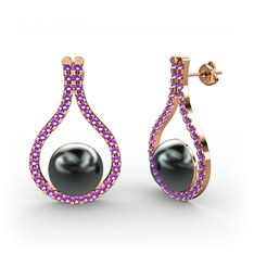 Alisa İnci Küpe - Siyah inci ve ametist 8 ayar rose altın küpe #bn4hnr