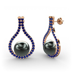 Alisa İnci Küpe - Siyah inci ve lab safir 14 ayar rose altın küpe #byyl5k