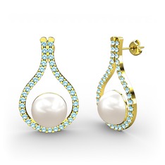 Inci ve akuamarin 925 ayar altın kaplama gümüş küpe