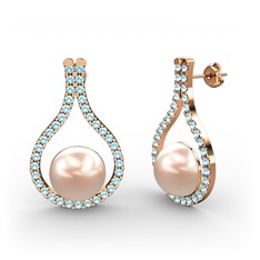 Alisa İnci Küpe - Pembe inci ve akuamarin 8 ayar rose altın küpe #e4gegl