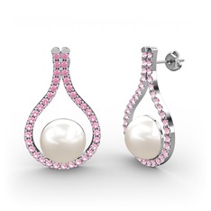 Inci ve pembe kuvars 925 ayar gümüş küpe