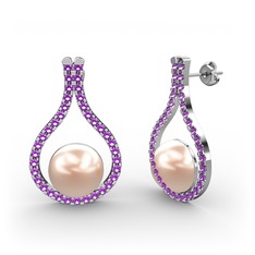 Alisa İnci Küpe - Pembe inci ve ametist 18 ayar beyaz altın küpe #fyyat7