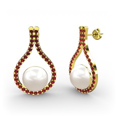 Alisa İnci Küpe - Inci ve garnet 18 ayar altın küpe #izuizn