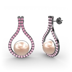 Alisa İnci Küpe - Pembe inci ve pembe kuvars 925 ayar siyah rodyum kaplama gümüş küpe #j4brku