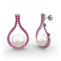 Inci ve rodolit garnet 8 ayar beyaz altın küpe