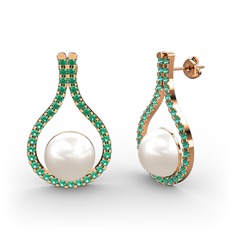 Alisa İnci Küpe - Inci ve yeşil kuvars 8 ayar rose altın küpe #le04ct