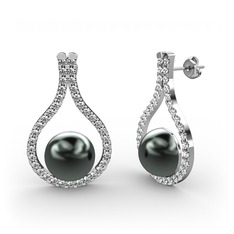 Alisa İnci Küpe - Siyah inci ve swarovski 14 ayar beyaz altın küpe #mpo89e