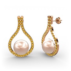 Alisa İnci Küpe - Pembe inci ve sitrin 14 ayar rose altın küpe #mpoafk