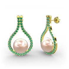 Alisa İnci Küpe - Pembe inci ve yeşil kuvars 925 ayar altın kaplama gümüş küpe #nagfcz