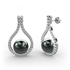 Alisa İnci Küpe - Siyah inci ve swarovski 925 ayar gümüş küpe #qd83j4