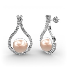 Alisa İnci Küpe - Pembe inci ve beyaz zirkon 925 ayar gümüş küpe #rbv2zs