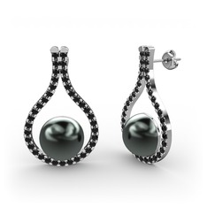 Siyah inci ve siyah zirkon 8 ayar beyaz altın küpe