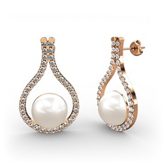 Alisa İnci Küpe - Inci ve pırlanta 18 ayar rose altın küpe (1.11 karat) #x6ez7c