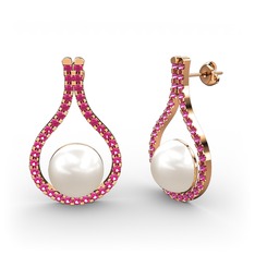 Alisa İnci Küpe - Inci ve rodolit garnet 14 ayar rose altın küpe #ymc27z