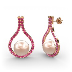 Alisa İnci Küpe - Pembe inci ve rodolit garnet 14 ayar rose altın küpe #yt3vvm