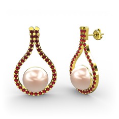 Pembe inci ve garnet 14 ayar altın küpe