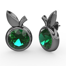 Elma Küpe - Yeşil kuvars 925 ayar siyah rodyum kaplama gümüş küpe #1qgn58s