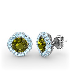 Linne Küpe - Peridot ve akuamarin 18 ayar beyaz altın küpe #10mifyi