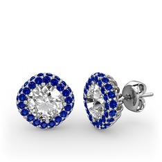 Linne Küpe - Swarovski ve lab safir 14 ayar beyaz altın küpe #10qro3j