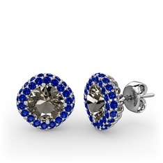 Dumanlı kuvars ve lab safir 925 ayar gümüş küpe