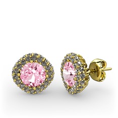 Pembe kuvars ve dumanlı kuvars 18 ayar altın küpe