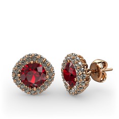 Garnet ve dumanlı kuvars 925 ayar rose altın kaplama gümüş küpe