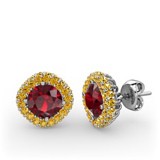 Garnet ve sitrin 925 ayar gümüş küpe