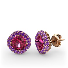 Linne Küpe - Rodolit garnet ve ametist 925 ayar rose altın kaplama gümüş küpe #12eg5pc