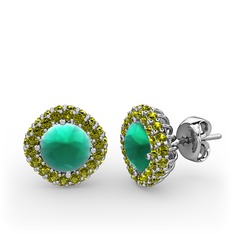 Linne Küpe - Kök zümrüt ve peridot 18 ayar beyaz altın küpe #12i60oo