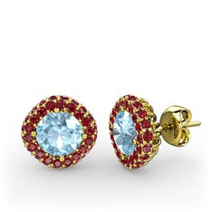 Akuamarin ve garnet 14 ayar altın küpe