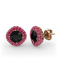 Siyah zirkon ve rodolit garnet 925 ayar rose altın kaplama gümüş küpe