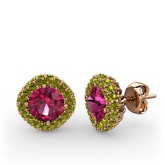 Linne Küpe - Rodolit garnet ve peridot 925 ayar rose altın kaplama gümüş küpe #12zqxgg