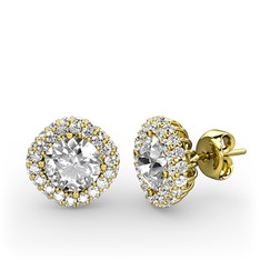 Swarovski ve pırlanta 925 ayar altın kaplama gümüş küpe (1.52 karat)