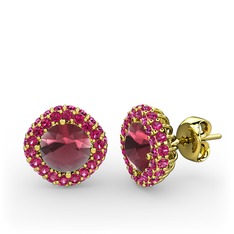 Linne Küpe - Kök yakut ve rodolit garnet 18 ayar altın küpe #13vl0kz