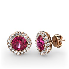 Linne Küpe - Rodolit garnet ve swarovski 18 ayar rose altın küpe #13x0060