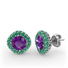 Linne Küpe - Ametist ve yeşil kuvars 18 ayar beyaz altın küpe #146th8c