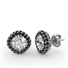 Linne Küpe - Beyaz zirkon ve siyah zirkon 8 ayar beyaz altın küpe #14l7etf