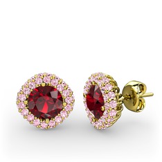 Garnet ve pembe kuvars 8 ayar altın küpe