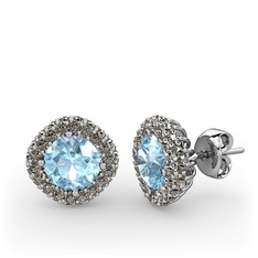 Akuamarin ve dumanlı kuvars 925 ayar gümüş küpe