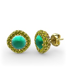 Linne Küpe - Kök zümrüt ve peridot 925 ayar altın kaplama gümüş küpe #15117zt