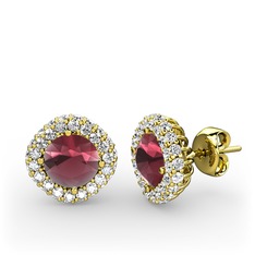 Linne Küpe - Kök yakut ve swarovski 8 ayar altın küpe #153va6x