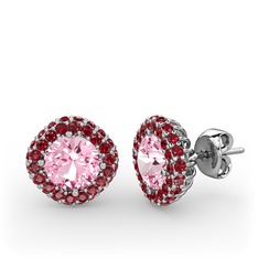 Linne Küpe - Pembe kuvars ve garnet 8 ayar beyaz altın küpe #15pih42