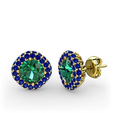 Yeşil kuvars ve lab safir 8 ayar altın küpe