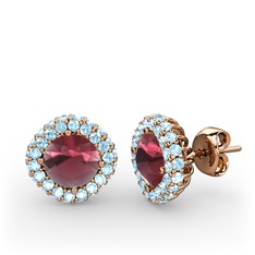 Linne Küpe - Kök yakut ve akuamarin 18 ayar rose altın küpe #173m87n