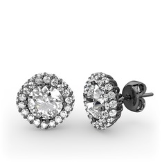 Linne Küpe - Swarovski ve beyaz zirkon 925 ayar siyah rodyum kaplama gümüş küpe #17p9cta