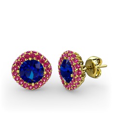 Linne Küpe - Lab safir ve rodolit garnet 8 ayar altın küpe #18kr5nm